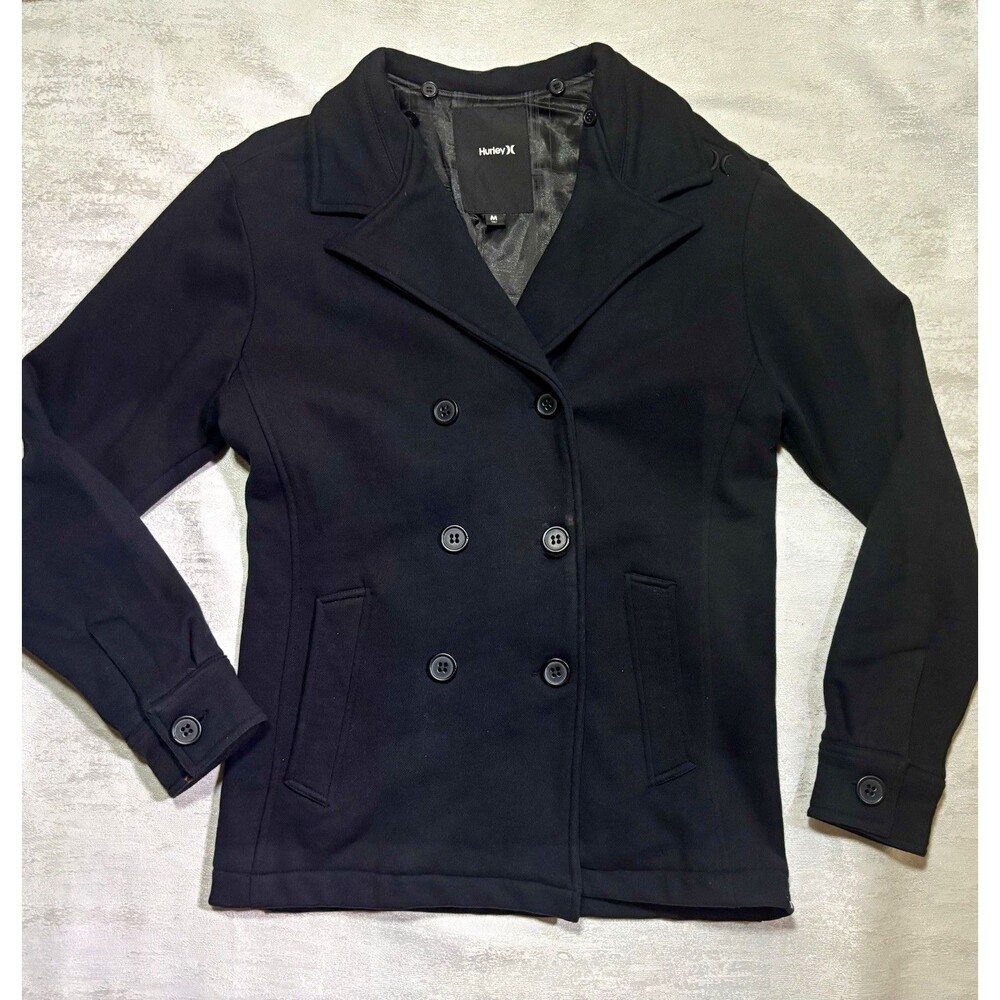 Hurley Women’s   Black Double Breasted Pea Coat Jacket Button Lined Pockets Sz.M